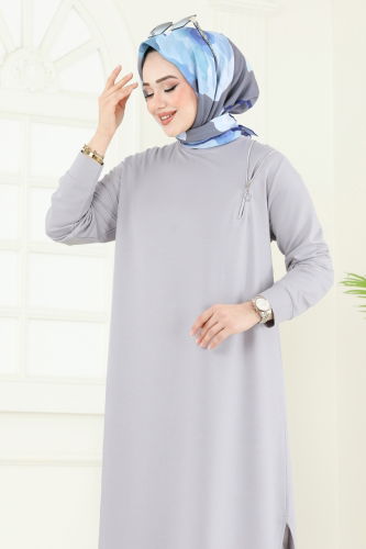 moda selvim بلوز رمادي 2700AYD574 - Thumbnail