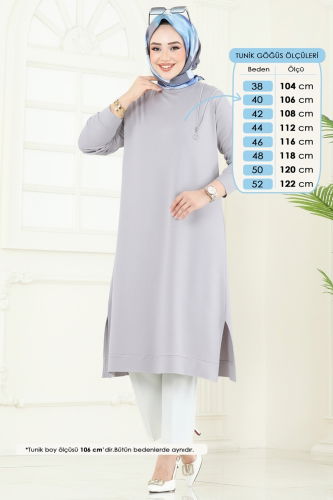 moda selvim بلوز رمادي 2700AYD574 - Thumbnail
