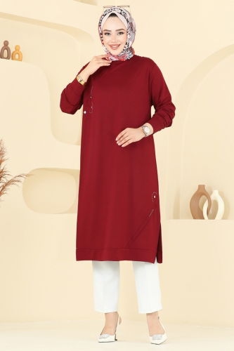 moda selvim Tunic 2701AYD574 Burgundy - Thumbnail