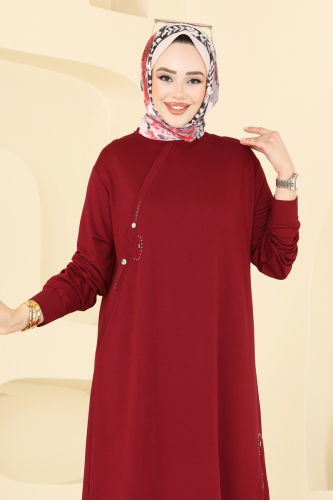 moda selvim Tunic 2701AYD574 Burgundy - Thumbnail