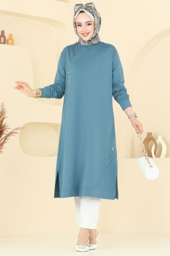 moda selvim بلوز بترولي 2701AYD574 - Thumbnail