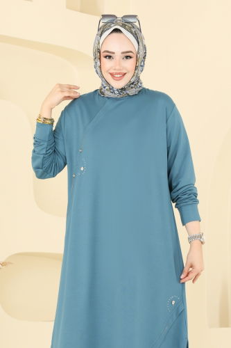 moda selvim بلوز بترولي 2701AYD574 - Thumbnail