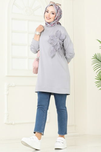 moda selvim بلوز رمادي 2702AYD574 - Thumbnail