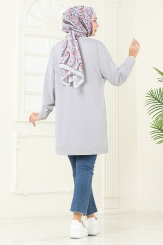 moda selvim بلوز رمادي 2702AYD574 - Thumbnail