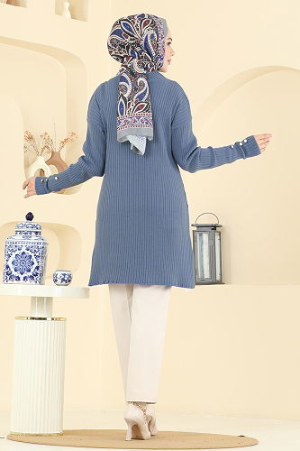 moda selvim Tunic 2714AYD574 Indigo - Thumbnail