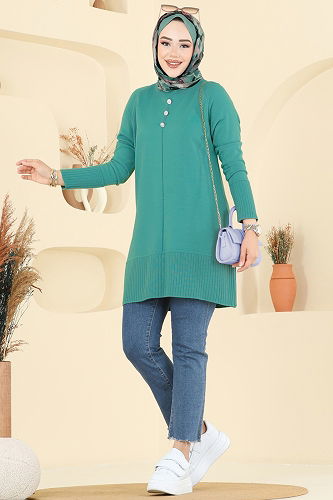 moda selvim بلوز أخضر باهت غامق 2715AYD574 - Thumbnail