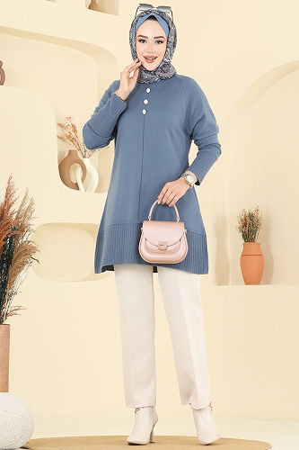 moda selvim Tunic 2715AYD574 Indigo - Thumbnail