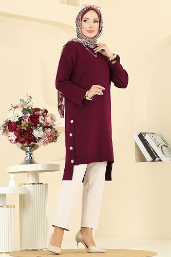 moda selvim Tunic 2716AYD574 Burgundy - Thumbnail