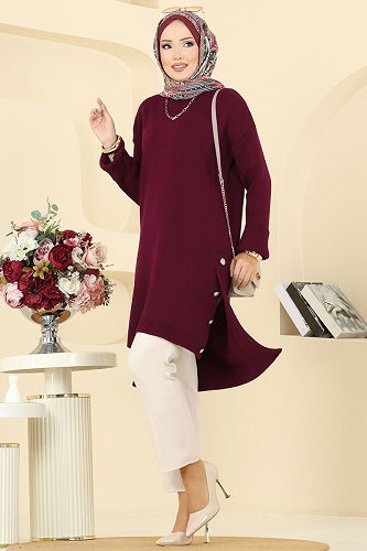 moda selvim بلوز خمري 2716AYD574 - Thumbnail