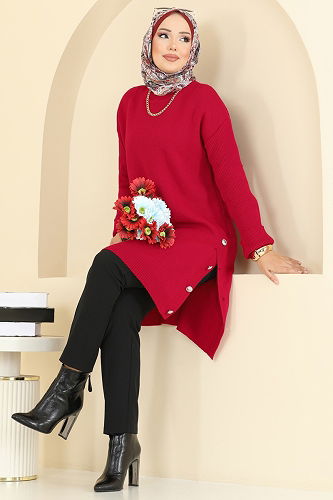 moda selvim Tunic 2716AYD574 Red - Thumbnail