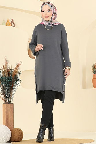 moda selvim بلوز رمادي غامق 2716AYD574 - Thumbnail