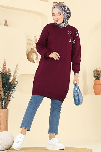 moda selvim بلوز خمري 2717AYD574 - Thumbnail