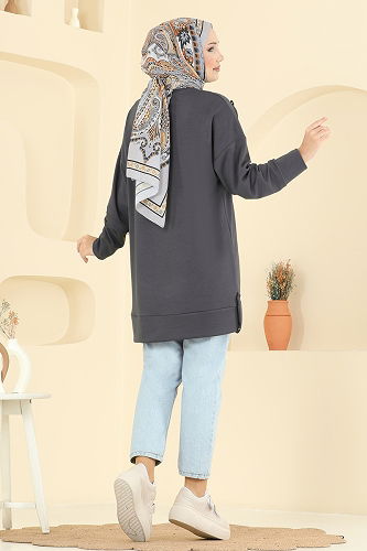 moda selvim بلوز رمادي غامق 2727AYD574 - Thumbnail