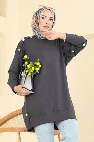 moda selvim بلوز رمادي غامق 2727AYD574 - Thumbnail