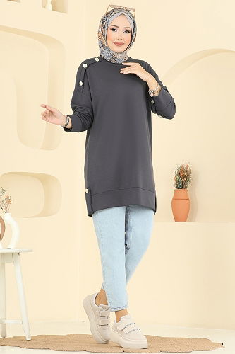 moda selvim بلوز رمادي غامق 2727AYD574 - Thumbnail