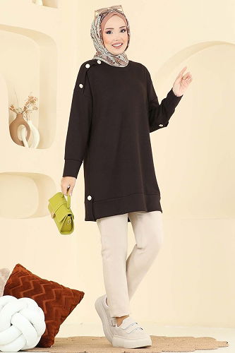 moda selvim بلوز بني 2727AYD574 - Thumbnail