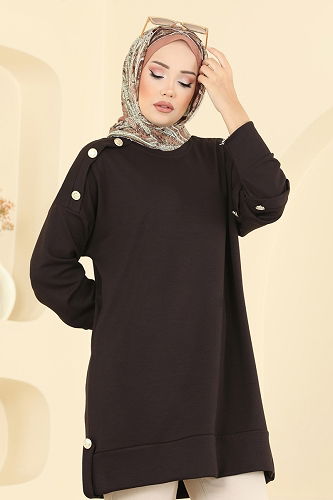 moda selvim بلوز بني 2727AYD574 - Thumbnail