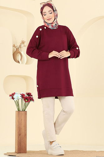 moda selvim Tunic 2727AYD574 Burgundy - Thumbnail