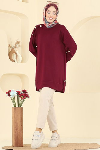 moda selvim بلوز خمري 2727AYD574 - Thumbnail