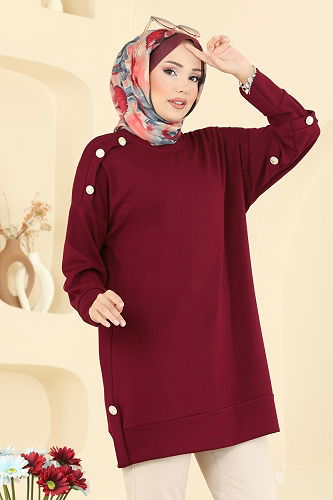 moda selvim بلوز خمري 2727AYD574 - Thumbnail