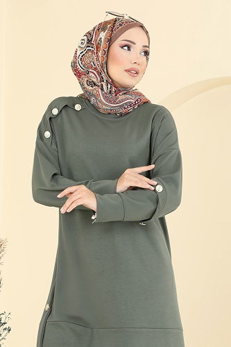 moda selvim بلوز اخضر عفني 2727AYD574 - Thumbnail