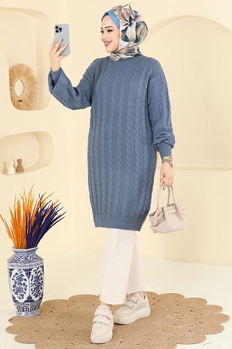 moda selvim Tunic 2734AYD574 Light Indigo - Thumbnail