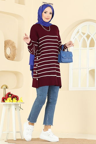 moda selvim بلوز خمري 2751AYD574 - Thumbnail