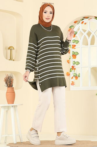 moda selvim بلوز اخضر عفني 2751AYD574 - Thumbnail