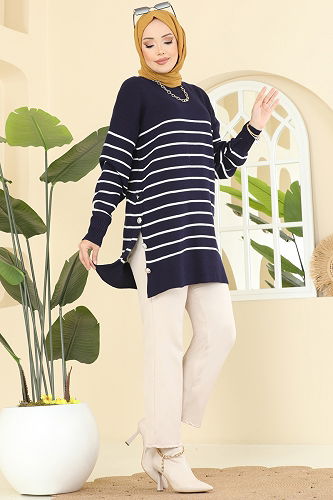 moda selvim بلوز كحلي 2751AYD574 - Thumbnail