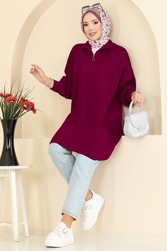moda selvim Tunic 2753AYD574 Burgundy - Thumbnail