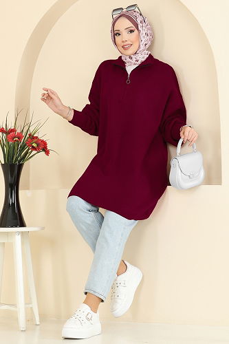 moda selvim Tunic 2753AYD574 Burgundy - Thumbnail
