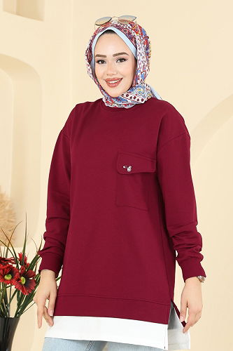 moda selvim Tunic 2769AYD574 Burgundy - Thumbnail