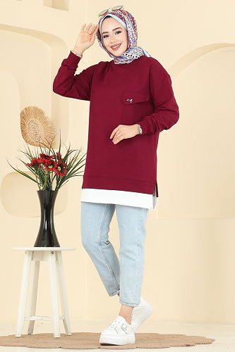 moda selvim بلوز خمري 2769AYD574 - Thumbnail