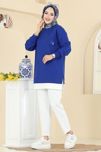 moda selvim بلوز نيلي 2769AYD574 - Thumbnail