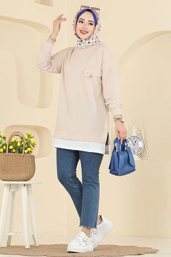 moda selvim Tunic 2769AYD574 Stone - Thumbnail