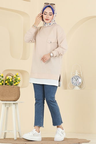 moda selvim Tunic 2769AYD574 Stone - Thumbnail