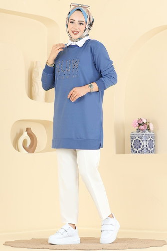 moda selvim بلوز ازرق 2804TPK1167 - Thumbnail