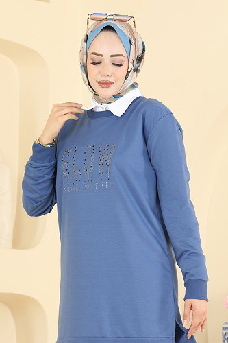 moda selvim بلوز ازرق 2804TPK1167 - Thumbnail