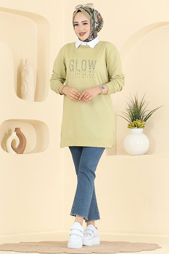 moda selvim بلوز أخضر عشبي فاتح 2804TPK1167 - Thumbnail