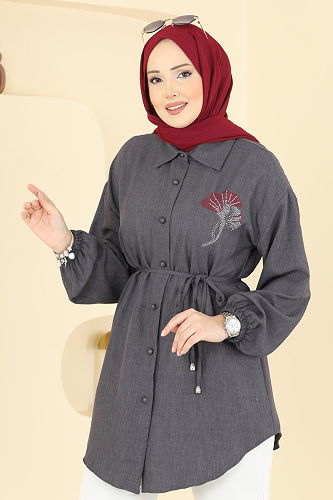 moda selvim بلوز رمادي غامق 2827SLK540 - Thumbnail