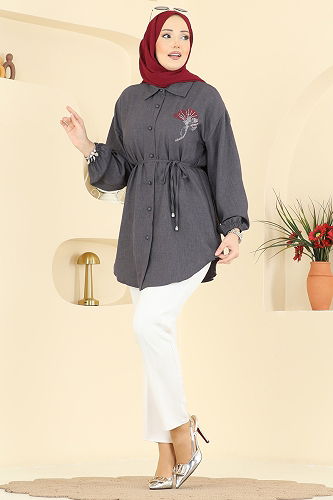 moda selvim بلوز رمادي غامق 2827SLK540 - Thumbnail