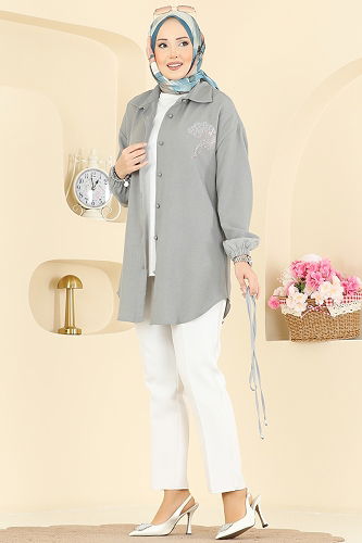 moda selvim بلوز رمادي غامق 2827SLK540 - Thumbnail