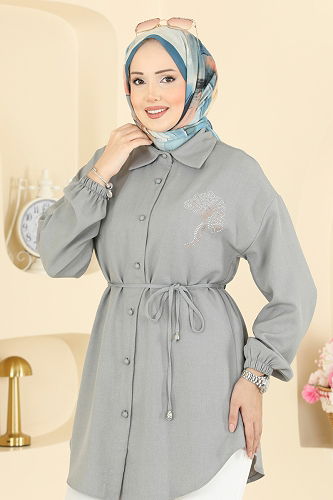 moda selvim بلوز رمادي غامق 2827SLK540 - Thumbnail