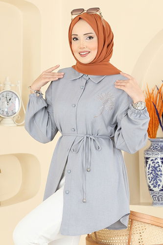 moda selvim Tunic 2827SLK540 Gray - Thumbnail