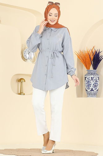 moda selvim بلوز رمادي 2827SLK540 - Thumbnail