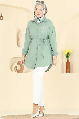 moda selvim بلوز أخضر باهت 2827SLK540 - Thumbnail