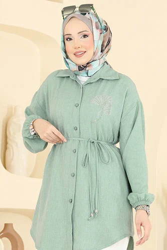 moda selvim بلوز أخضر باهت 2827SLK540 - Thumbnail