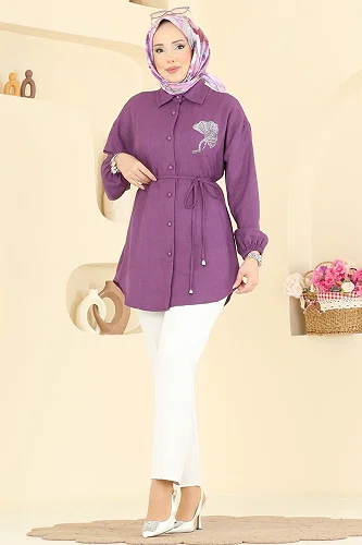 moda selvim Tunic 2827SLK540 Purple - Thumbnail