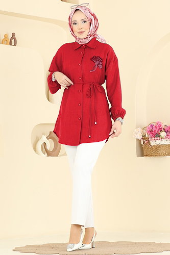 moda selvim Tunic 2827SLK540 Red - Thumbnail