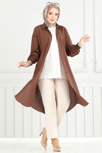 moda selvim بلوز بني 282ASN888 - Thumbnail